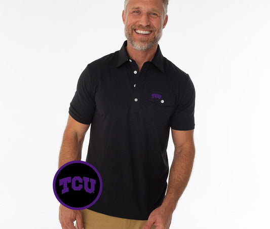Criquet TCU in Coach's Performance Players Shirt, TCU Mark, Black, view 1