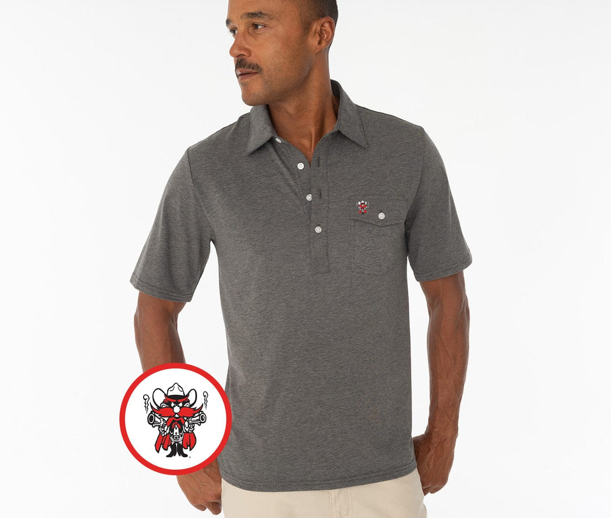 Criquet Texas Tech in Coach's Performance Players Shirt, Raider Red, Heather Gray, view 1
