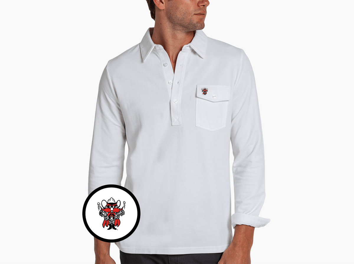 Criquet Texas Tech Long Sleeve Players Shirt in Raider Red, White, view 1