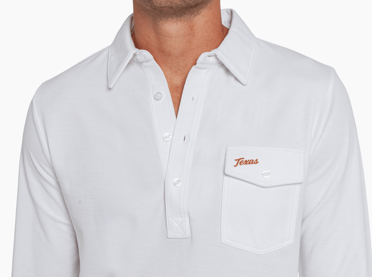 Criquet Texas Long Sleeve Players Shirt in Texas Cursive, White, view 2