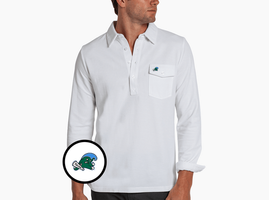 Criquet Tulane Long Sleeve Players Shirt in Riptide, White, view 1