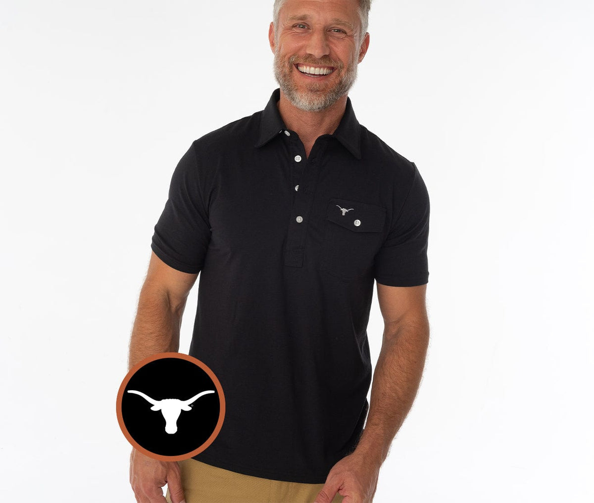 Criquet Texas in Coach's Performance Players Shirt, Longhorn, Black, view 1