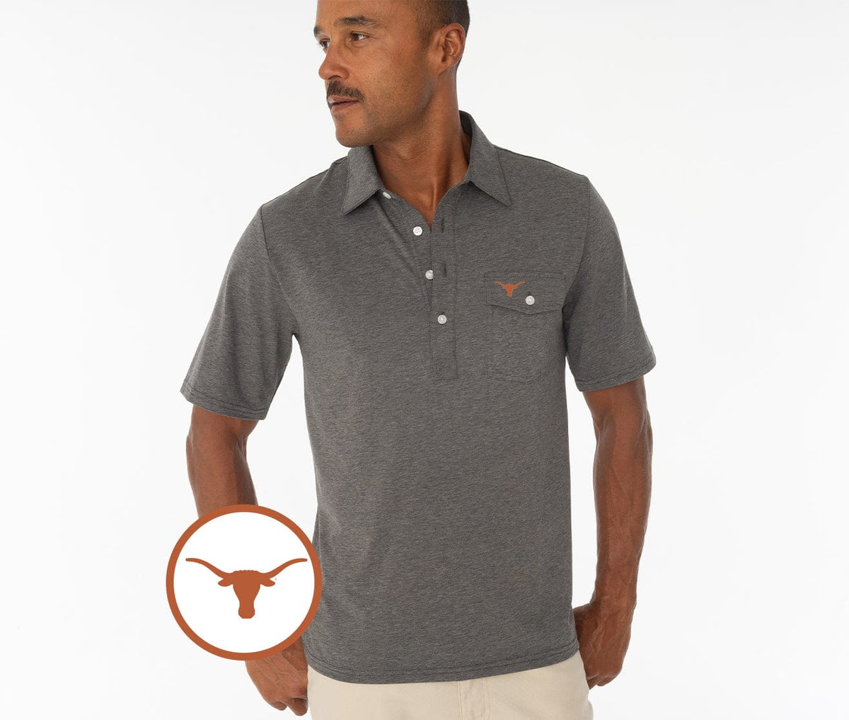 Criquet Texas in Coach's Performance Players Shirt, Longhorn, Heather Gray, view 1