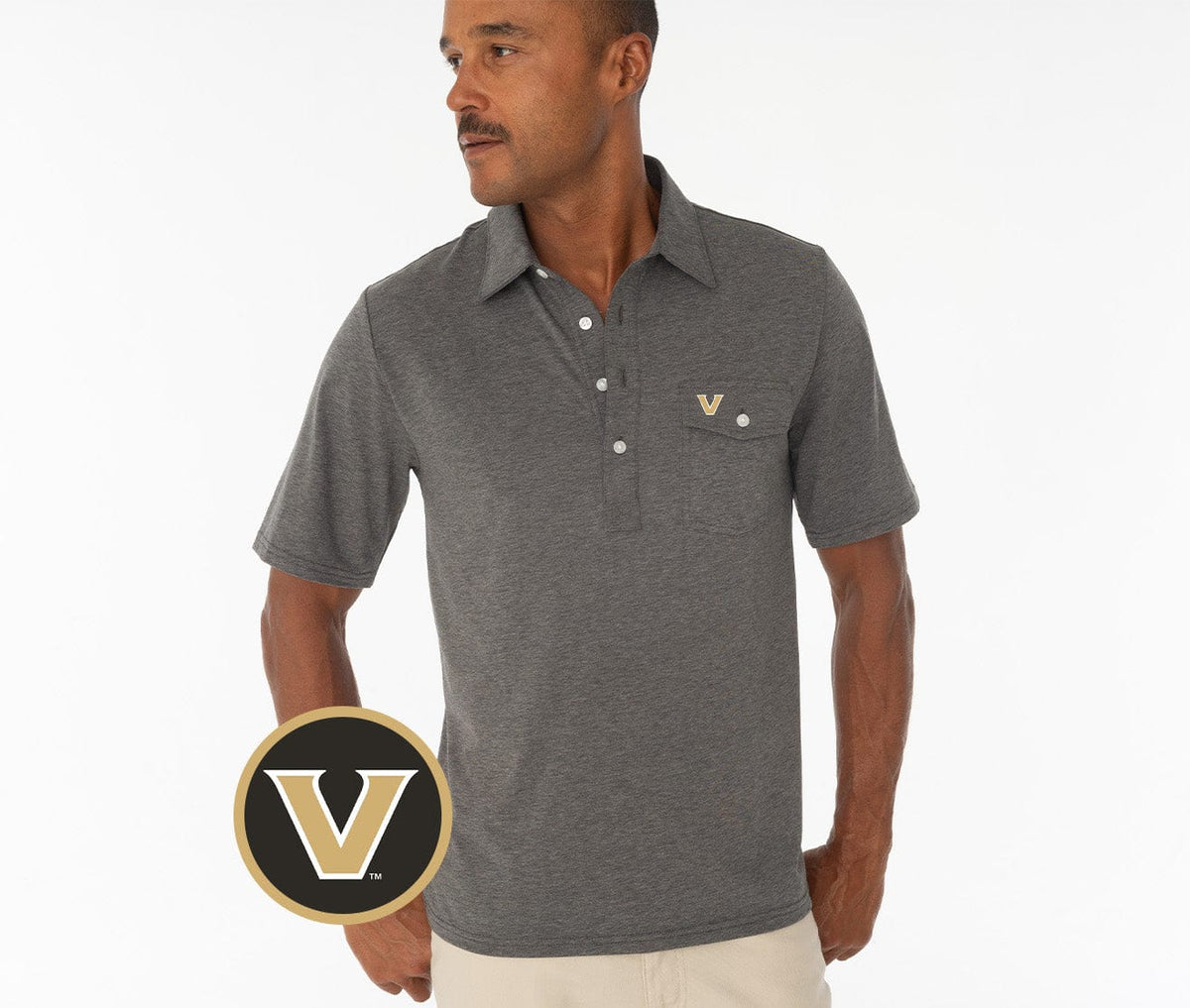 Criquet Vanderbilt in Coach's Performance Players Shirt, V Mark, Heather Grey, view 1