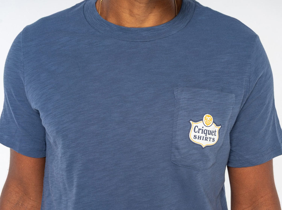 Criquet Slub Graphic T-Shirt in Lions Badge, Vintage Indigo, view 2