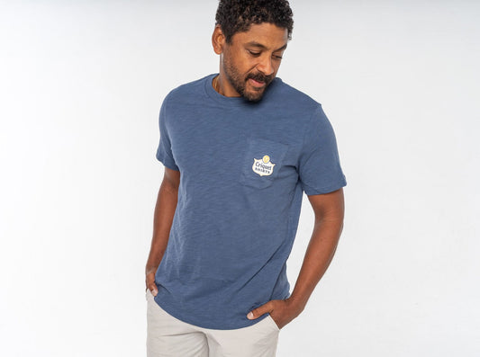Criquet Slub Graphic T-Shirt in Lions Badge, Vintage Indigo, view 1