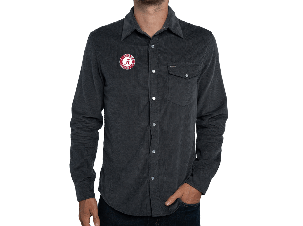 Criquet Alabama Corduroy Pearl Snap in A Badge (R/W), Charcoal, view 3