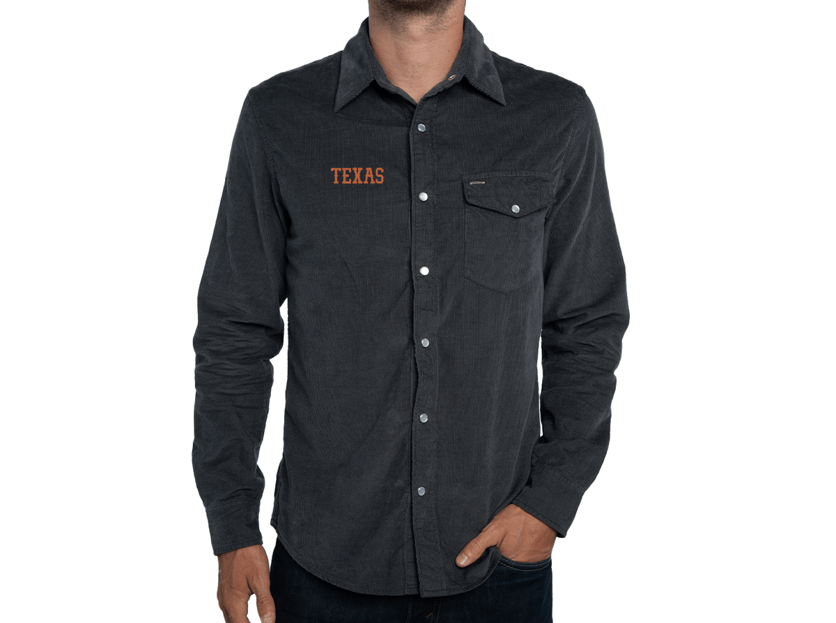 Criquet Texas Corduroy Pearl Snap in Texas, Charcoal, view 3
