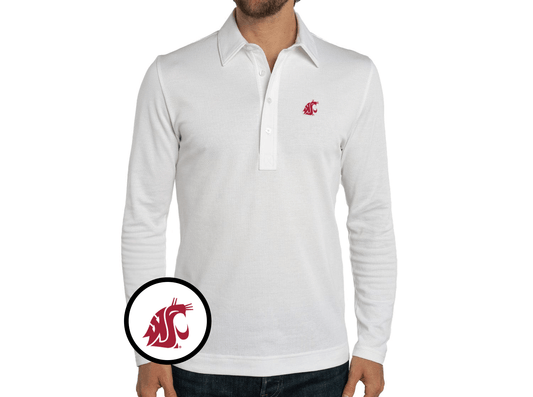 Criquet Washington State Jacquard Long Sleeve Range Polo in Cougar, White, view 1