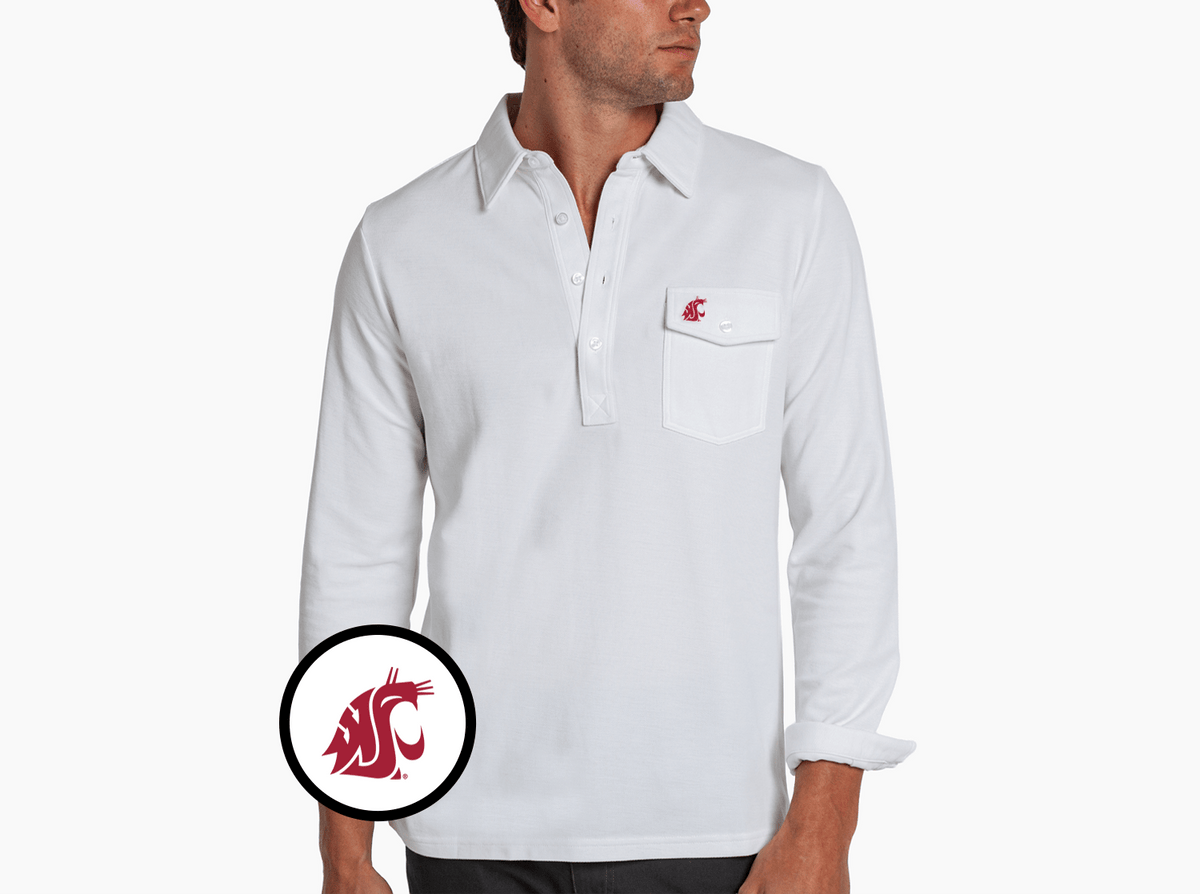 Criquet Washington State Long Sleeve Players Shirt in Cougar, White, view 1