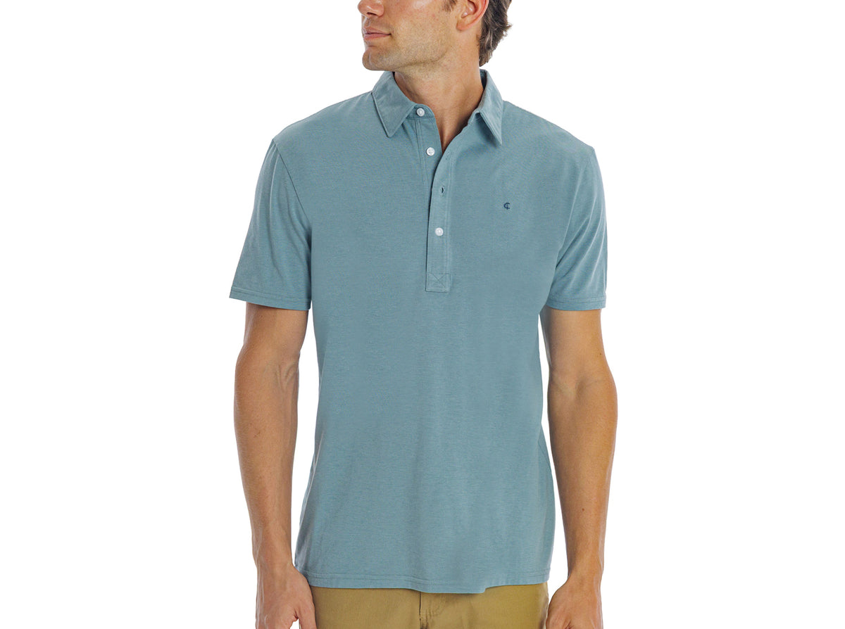 Criquet Slim Fit Top-Shelf Range Polo in Aqua Microstripe, view 3