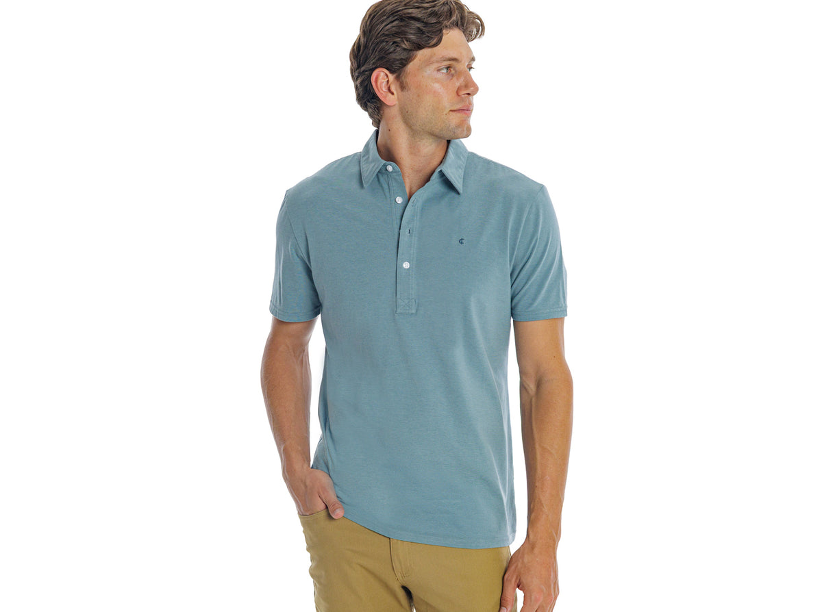 Criquet Slim Fit Top-Shelf Range Polo in Aqua Microstripe, view 5