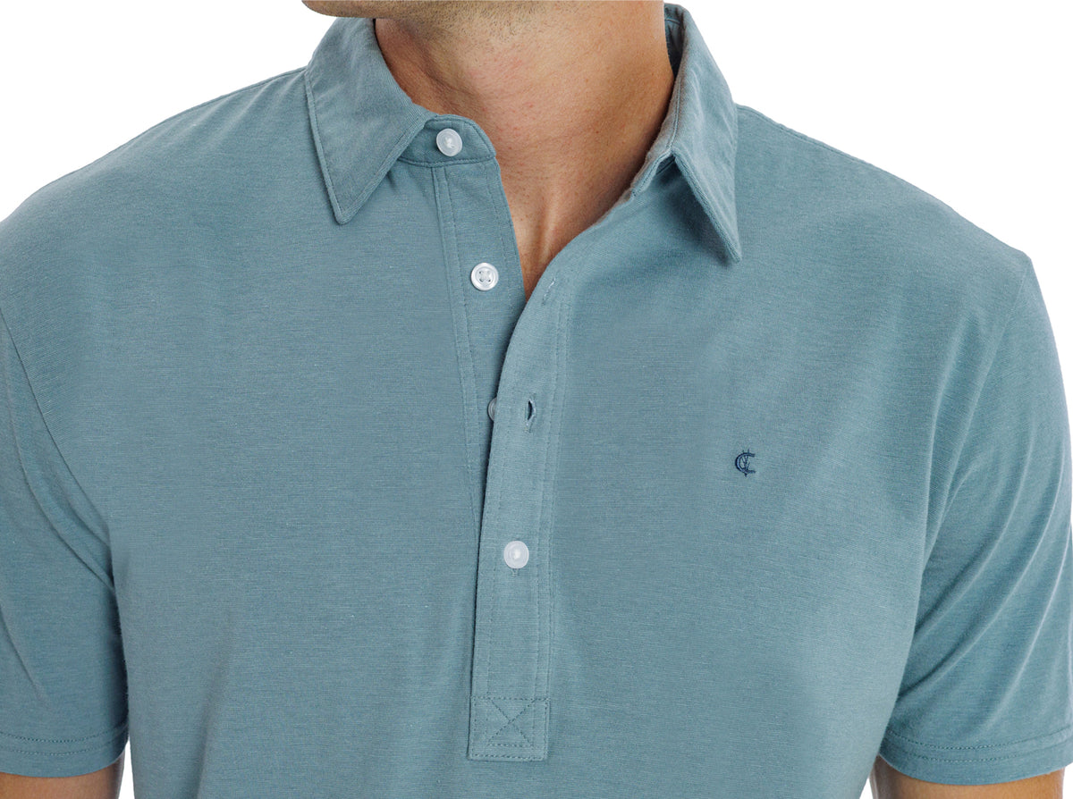 Criquet Slim Fit Top-Shelf Range Polo in Aqua Microstripe, view 4