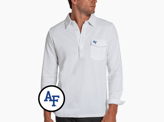 Criquet Air Force Long Sleeve Players Shirt in Interlock, White, view 1