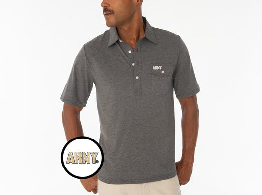 Criquet Army in Coach's Performance Players Shirt, Army, Heather Grey, view 1