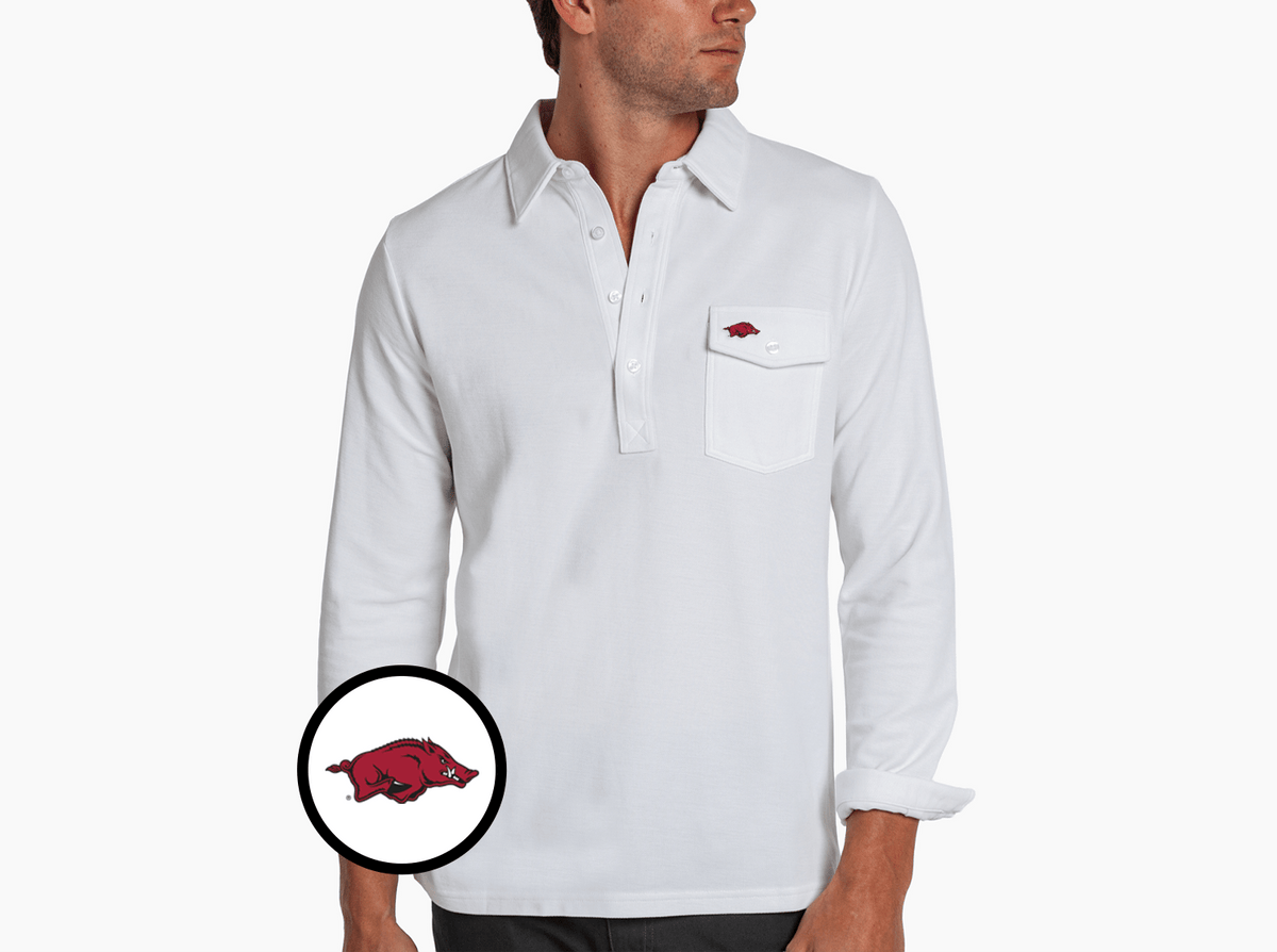 Criquet Arkansas Long Sleeve Players Shirt in Hog, White, view 1