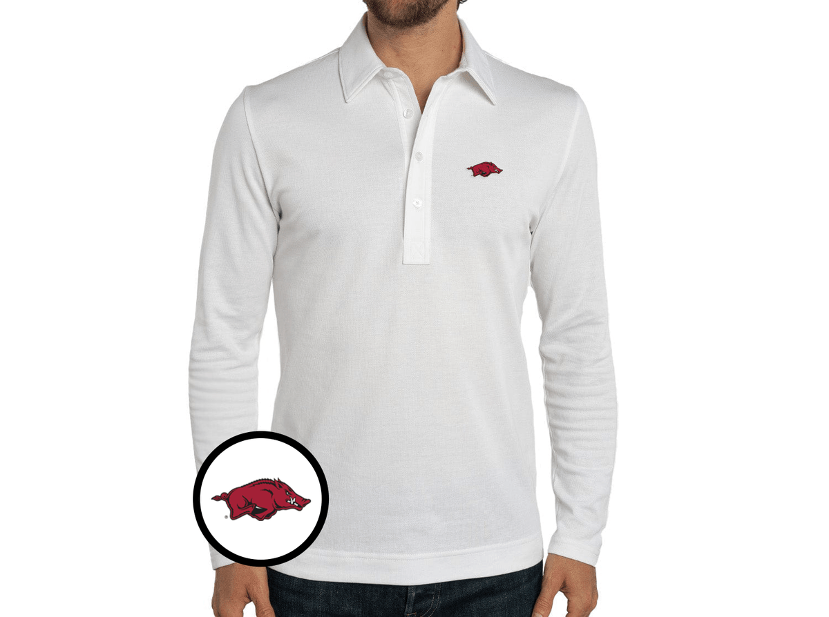 Criquet Arkansas Jacquard Long Sleeve Range Polo in Hog, White, view 1
