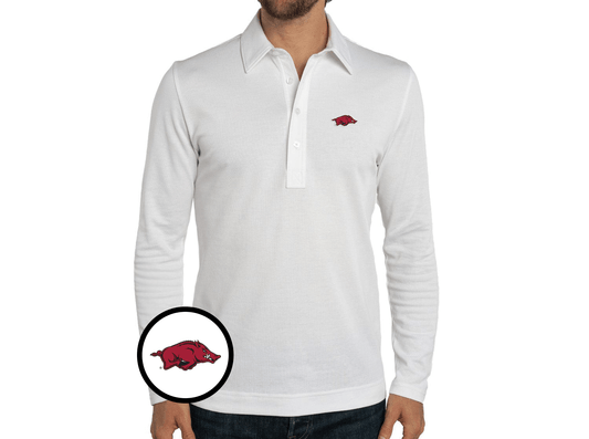 Criquet Arkansas Jacquard Long Sleeve Range Polo in Hog, White, view 1