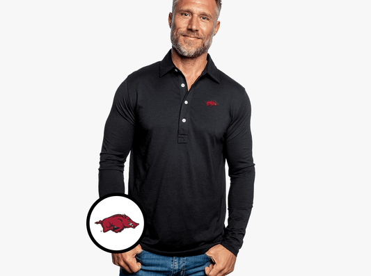 Criquet Arkansas Brrr Long Sleeve Range Polo in Hog, Black, view 1
