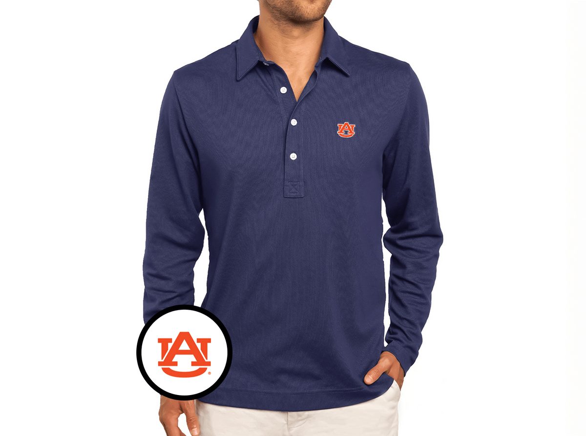 Criquet Auburn Jacquard Long Sleeve Range Polo in AU, Navy, view 1