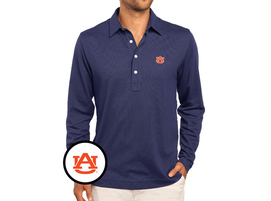 Criquet Auburn Jacquard Long Sleeve Range Polo in AU, Navy, view 1