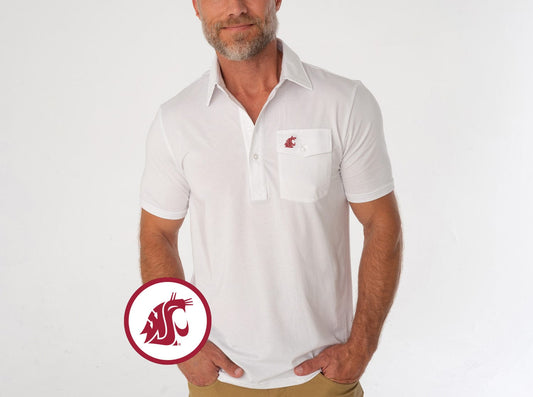 Criquet Washington State in Coach's Performance Players Shirt, Cougar, White, view 1