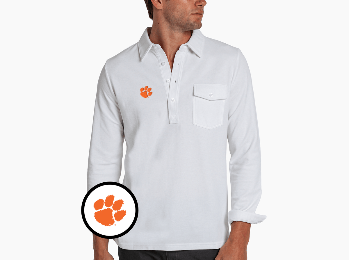 Criquet Clemson University in Long Sleeve Players Shirt, Paw, White, view 1