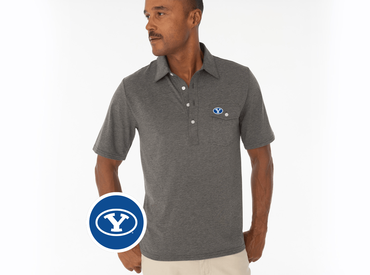 Criquet BYU Coach's Performance Players Shirt Oval Y in Heather Grey, view 1