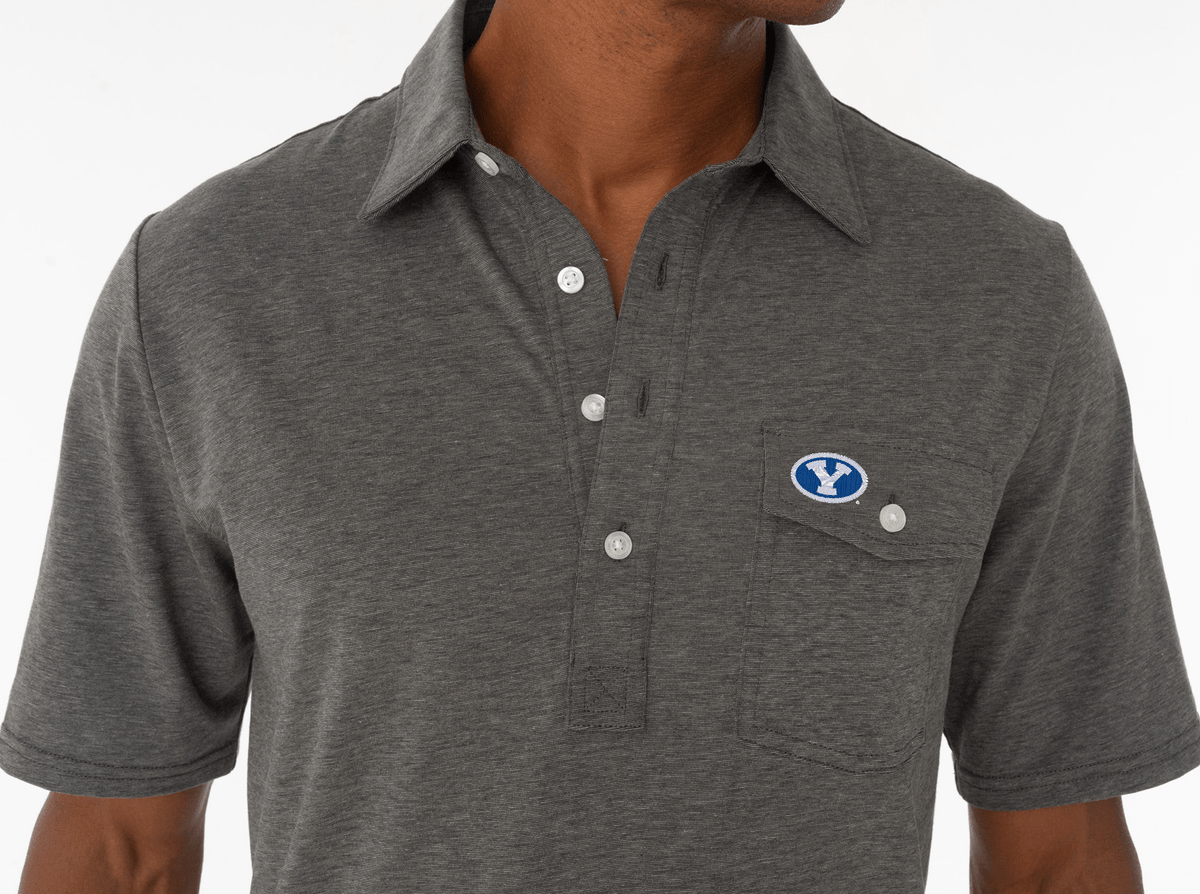 Criquet BYU Coach's Performance Players Shirt Oval Y in Heather Grey, view 2
