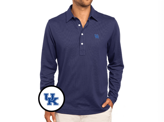 Criquet Kentucky Jacquard Long Sleeve Range Polo in UK Icon, Navy, view 1