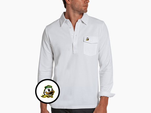 Criquet Oregon Long Sleeve Players Shirt in Duck, White, view 1
