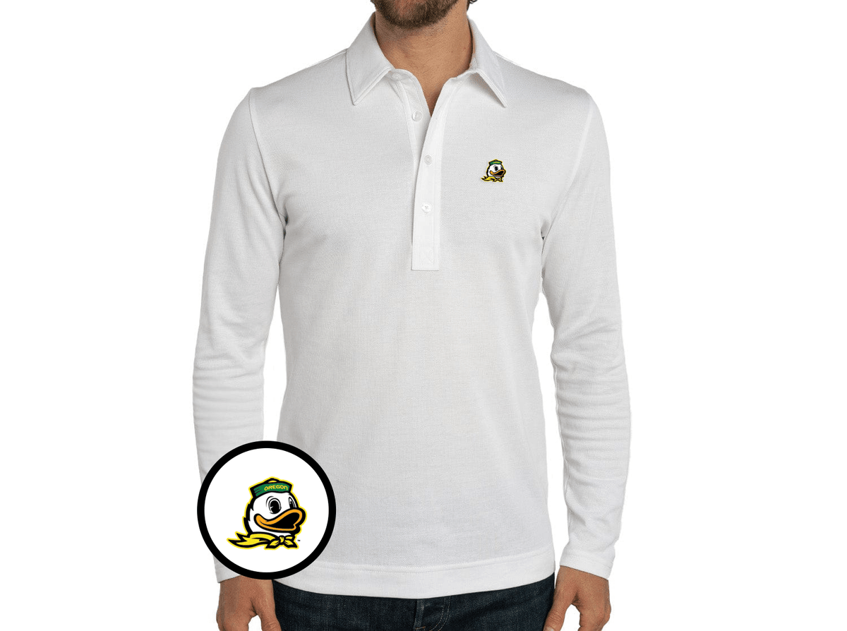 Criquet Oregon Jacquard Long Sleeve Range Polo in Duck, White, view 1