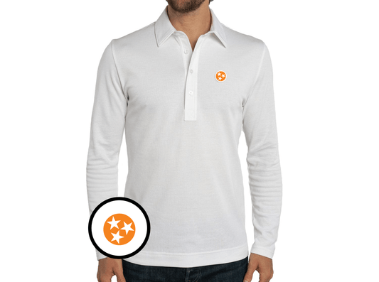 Criquet Tennessee Jacquard Long Sleeve Range Polo in 3 Stars, White, view 1