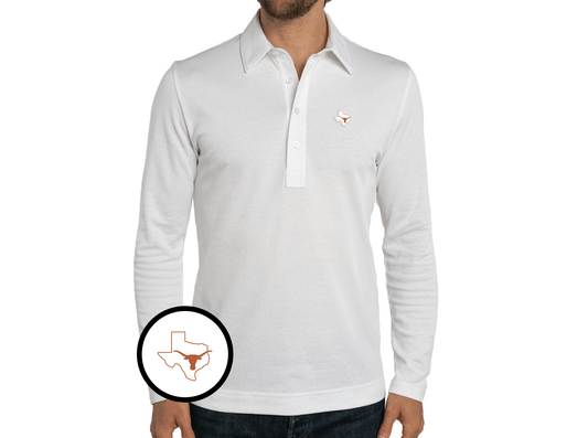 Criquet Texas Jacquard Long Sleeve Range Polo in State Horn, White, view 1