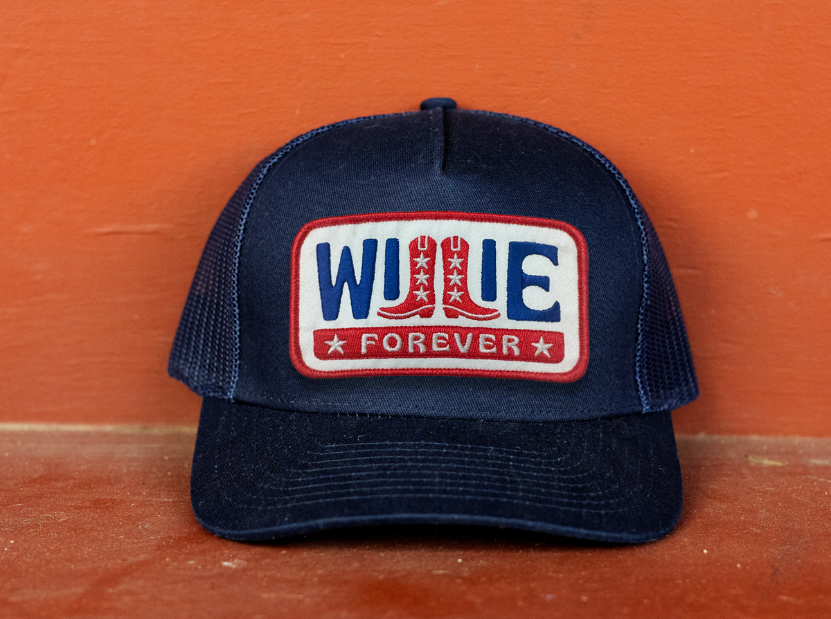 Criquet Willie Nelson Trucker Hat in Willie Forever Patch, Navy, lifestyle photo