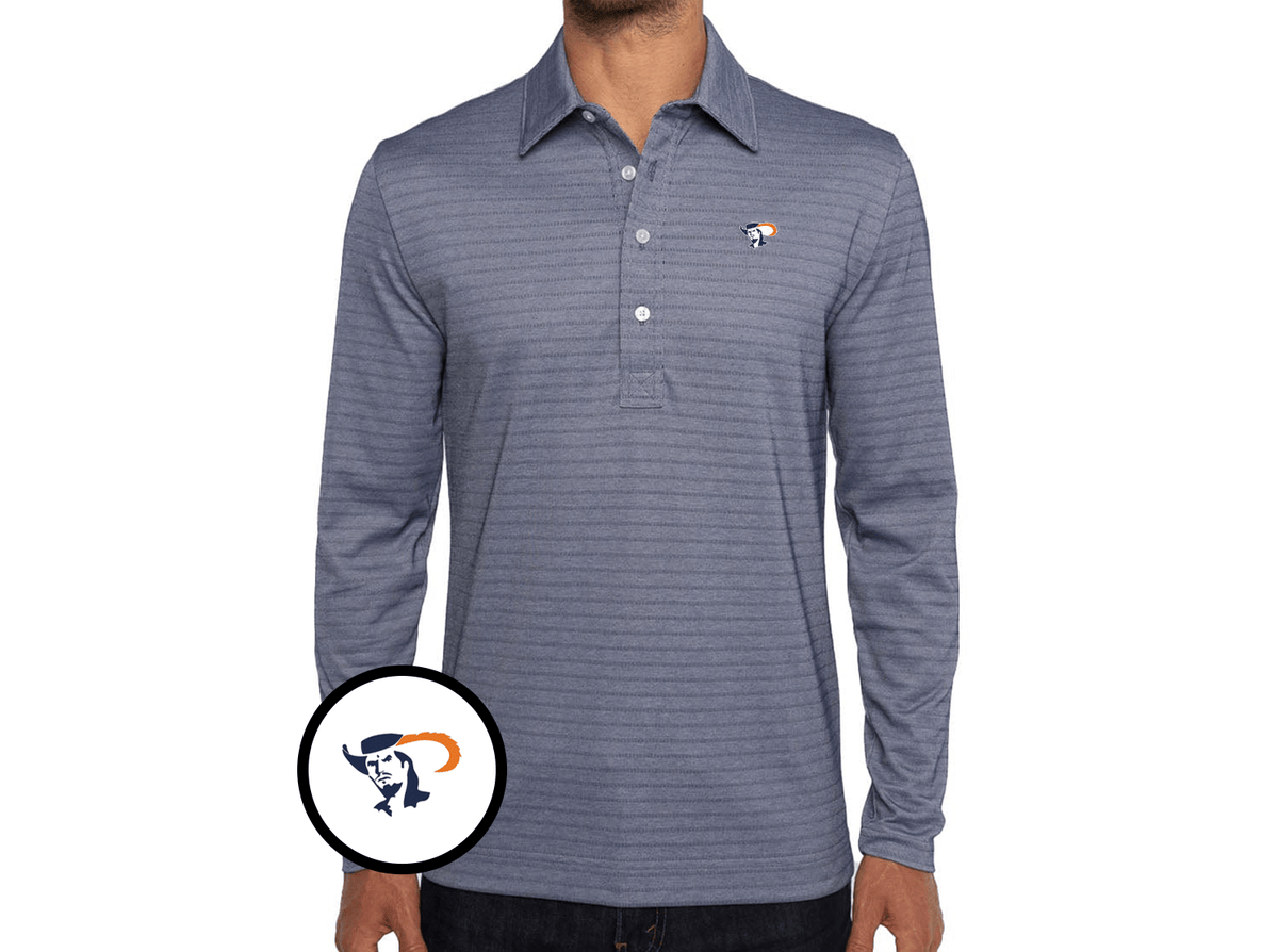 Criquet Virginia in Jacquard Long Sleeve Polo, Cavalier, Navy Stripe, view 1