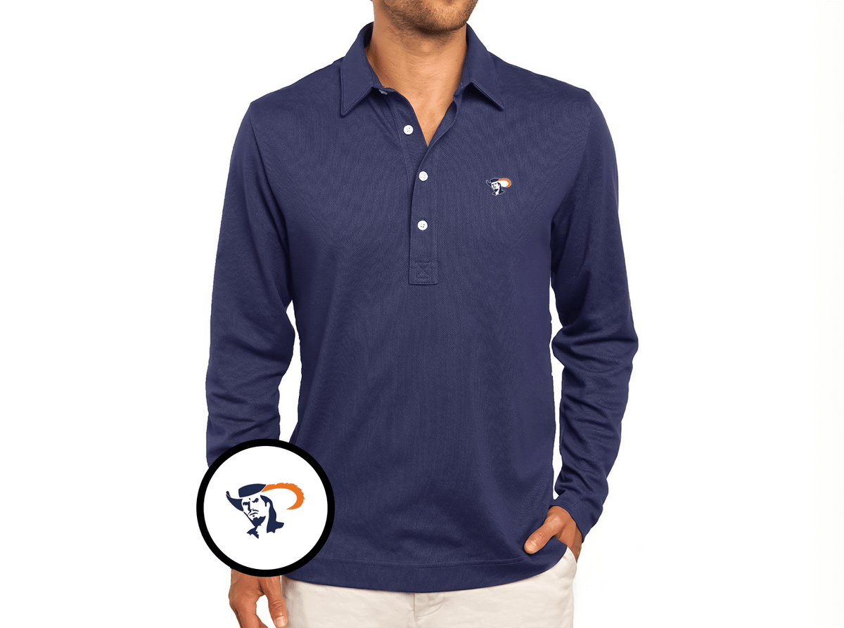 Criquet Virginia in Jacquard Long Sleeve Polo, Cavalier head, Navy, view 1