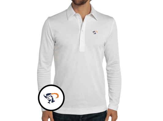 Criquet Virginia in Jacquard Long Sleeve Polo, Cavalier head, White, view 1