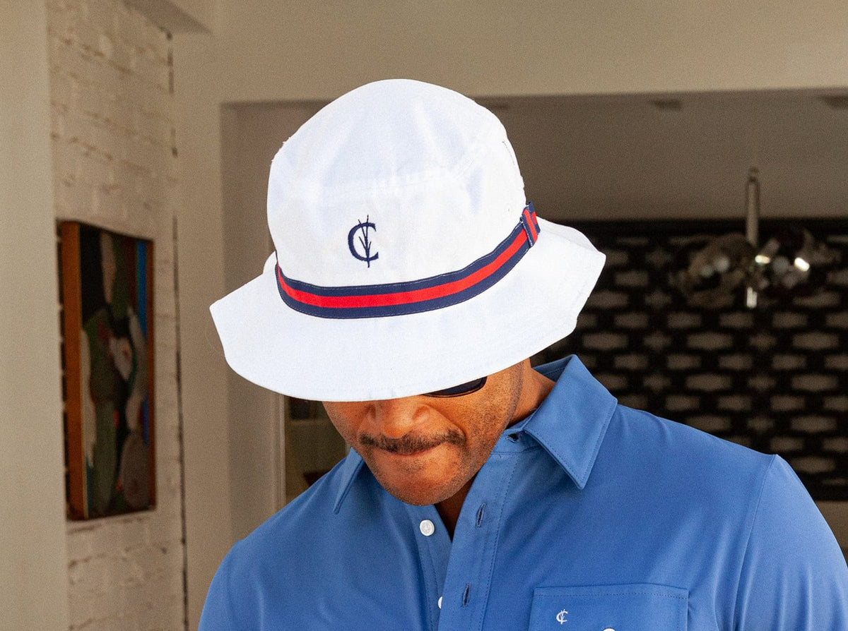 Criquet Bucket Hat in Grassy C, Navy/Red, view 2