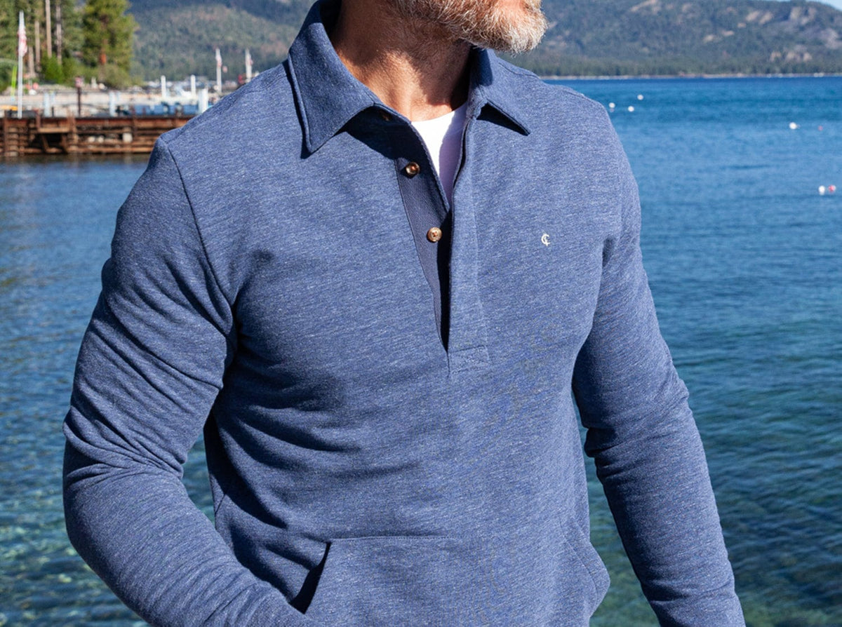 Criquet Collared Sweatshirt in Heather Navy, view 2