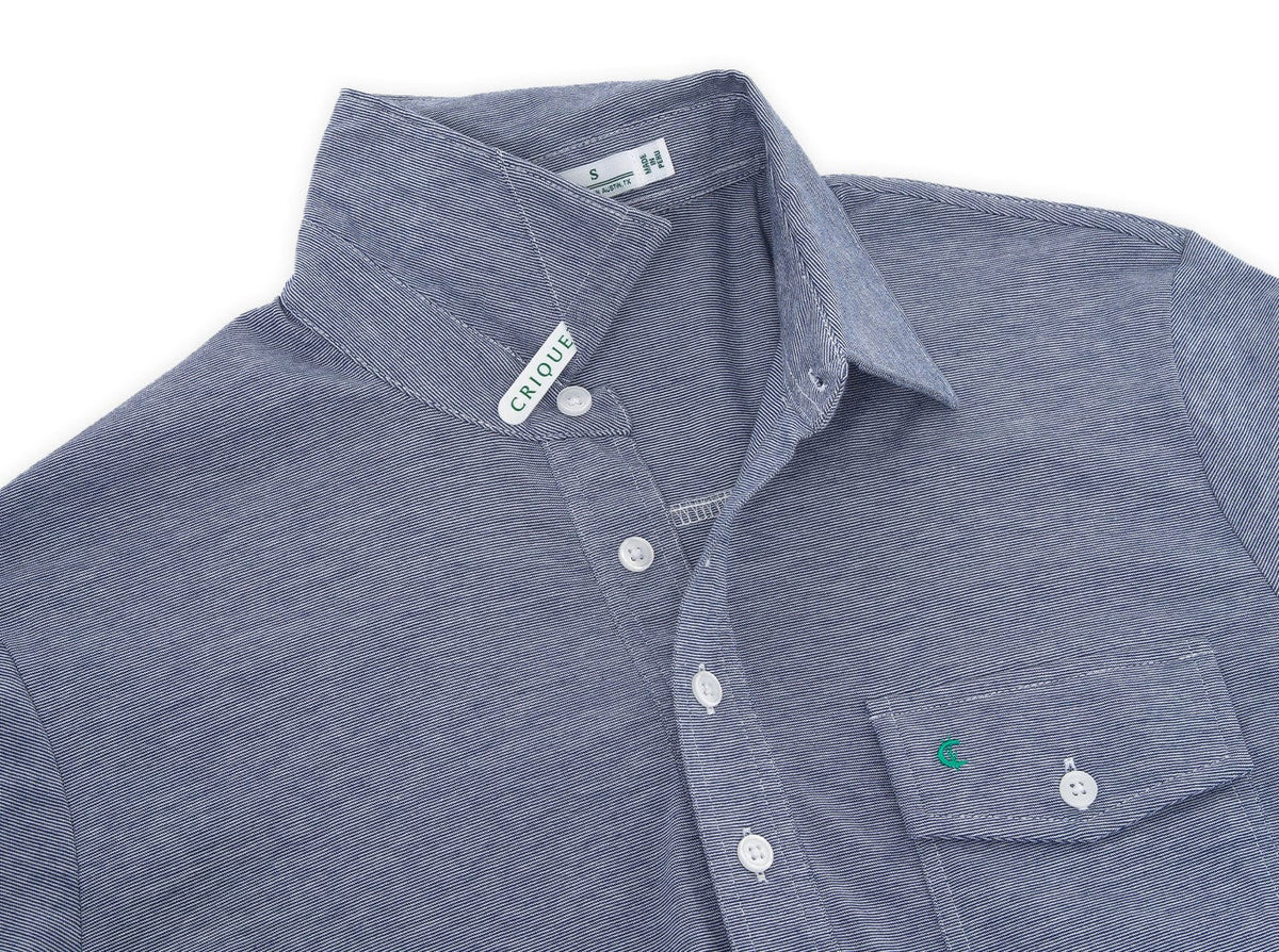 Criquet Classic Players Shirt in Navy Microstripe, view 4